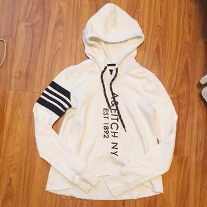 TRADED ON DEPOP A&F White Striped Sleeve Hoodie